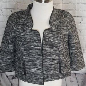 3/4 Sleeve Blazer with Faux Leather Detailing